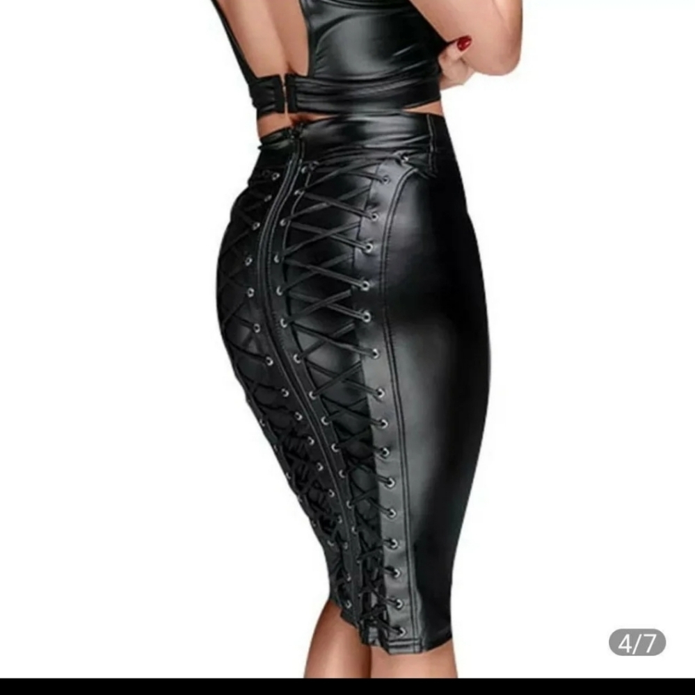 Black faux leather Corset Skirt